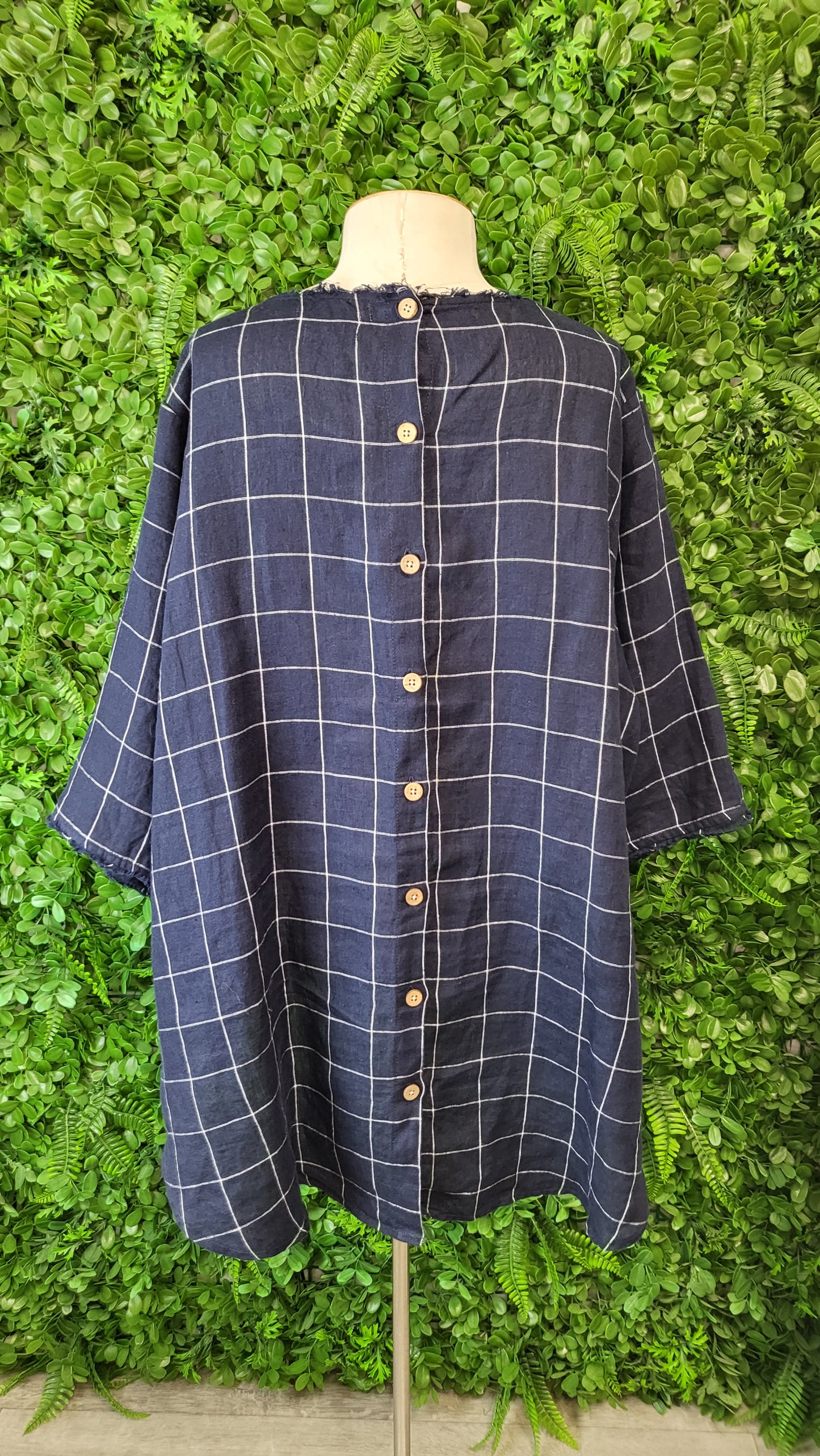 Rogue Linen Navy Check Linen Check Top (18-20)