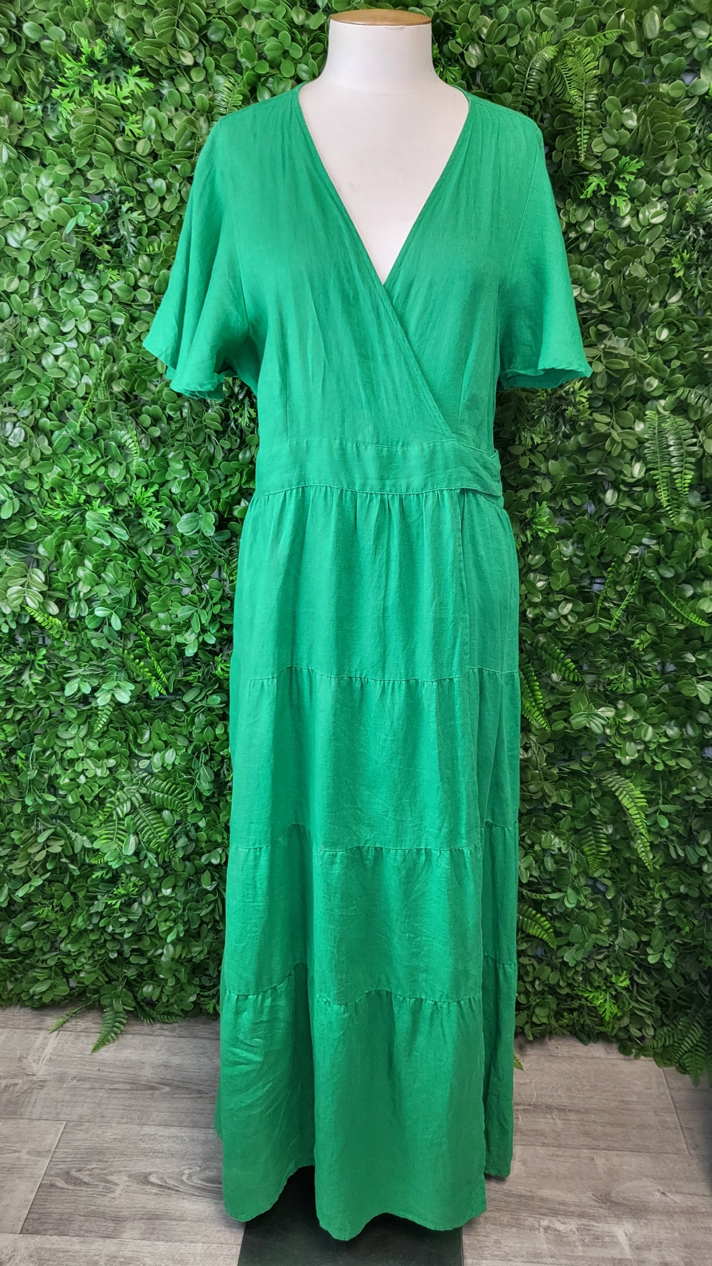 Eb & Ive Green Linen Wrap Dress (12)