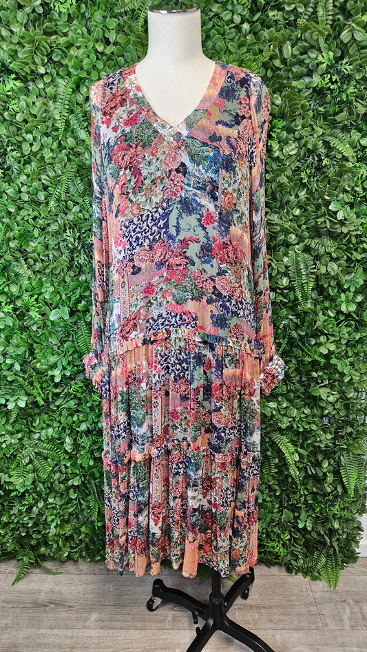 Loobies Story Print Ruffle Tier Dress (10-12)