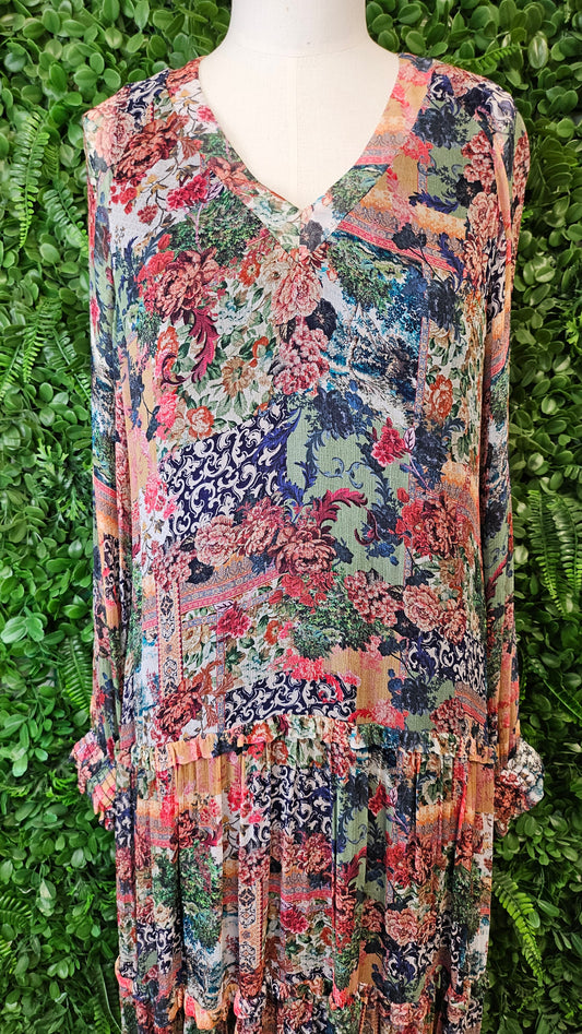 Loobies Story Print Ruffle Tier Dress (10-12)