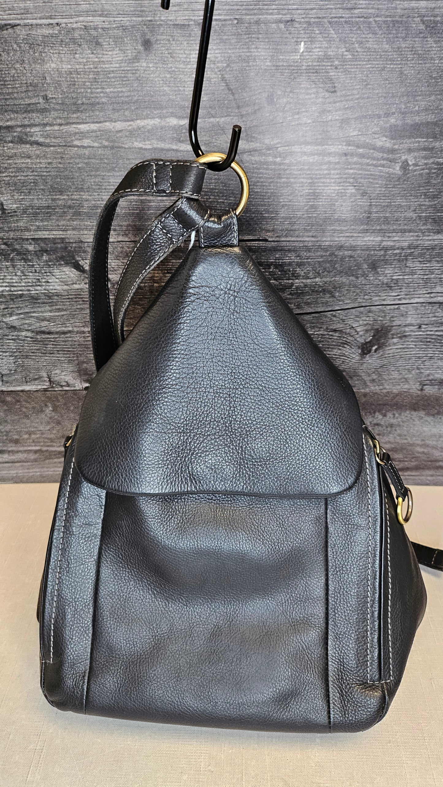 Colorado Charcoal Black Leather BackPack (23cmx28x10)