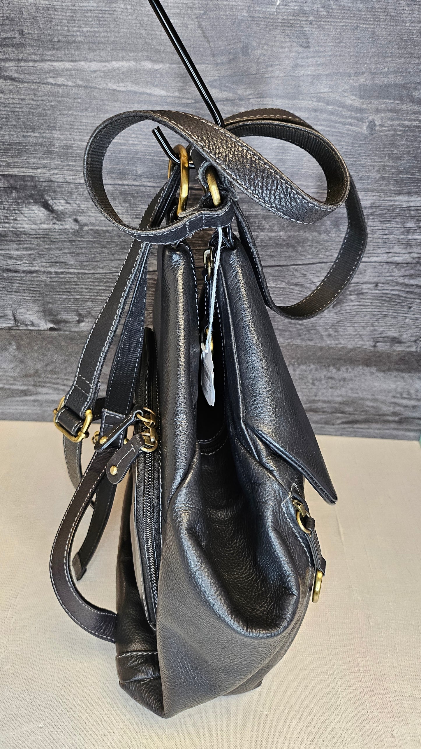 Colorado Charcoal Black Leather BackPack (23cmx28x10)