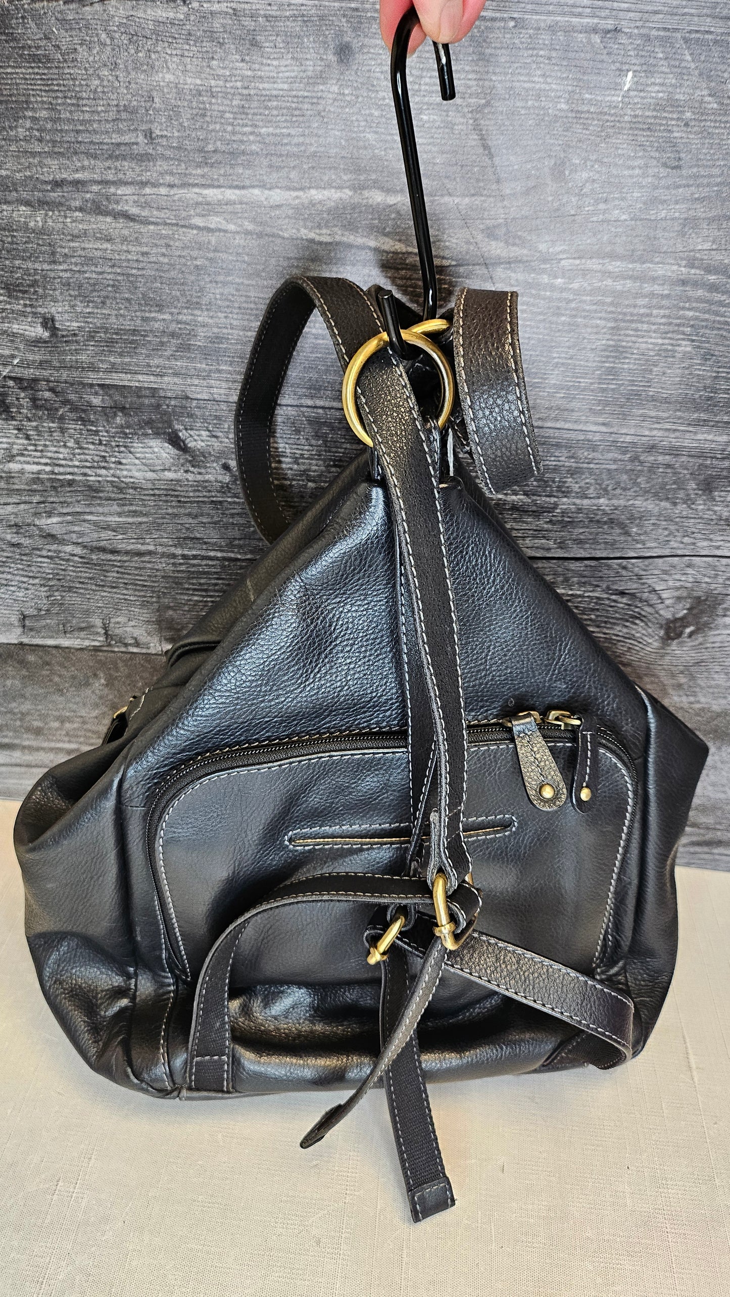 Colorado Charcoal Black Leather BackPack (23cmx28x10)