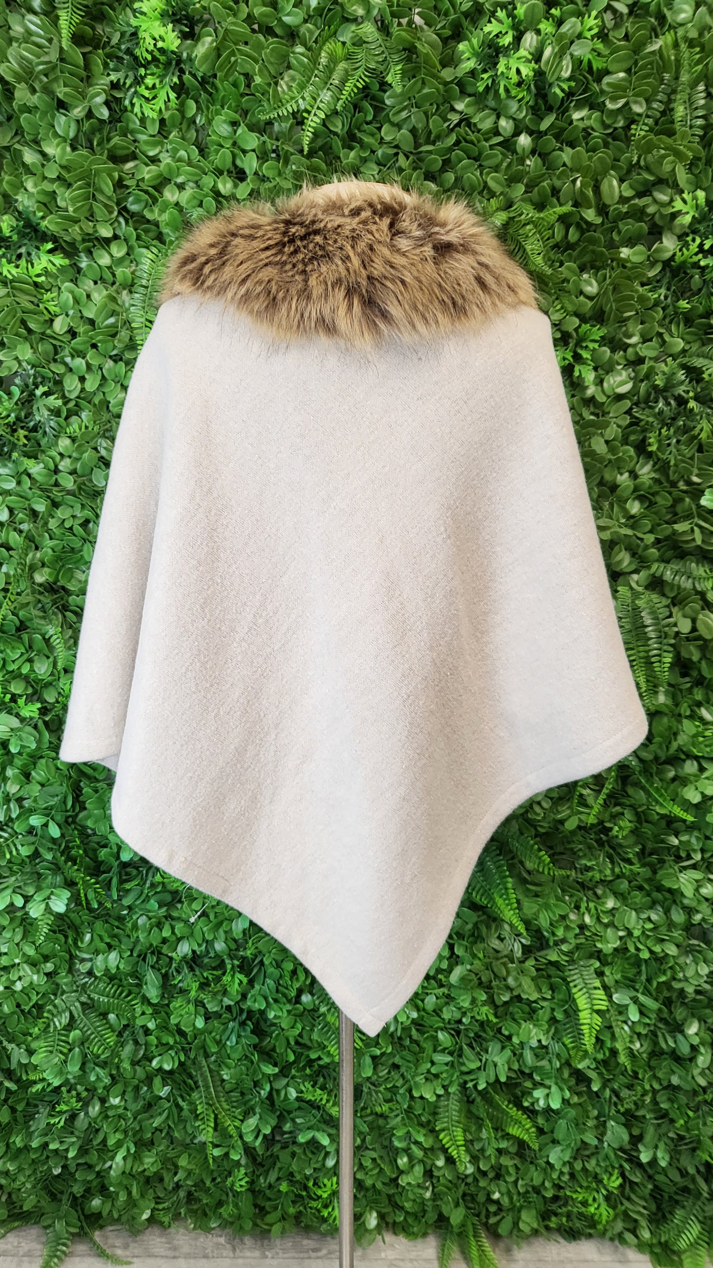 Cream Archer House Faux Fur Trim Poncho Cream