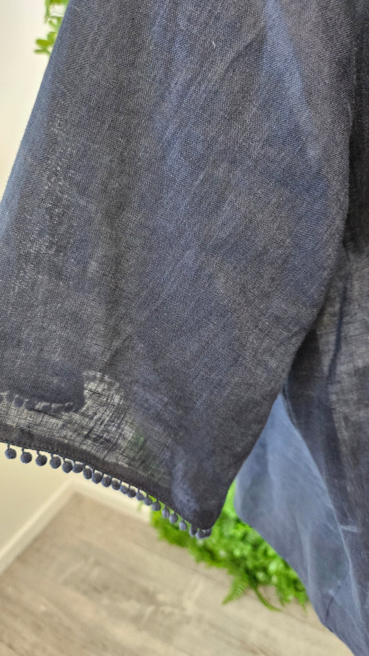 Isle of Mine Navy Linen Top (10-12)