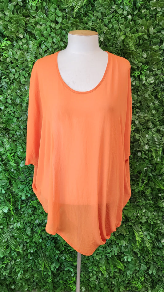 Ricochet Orange Draped Sheer Top (8-10)