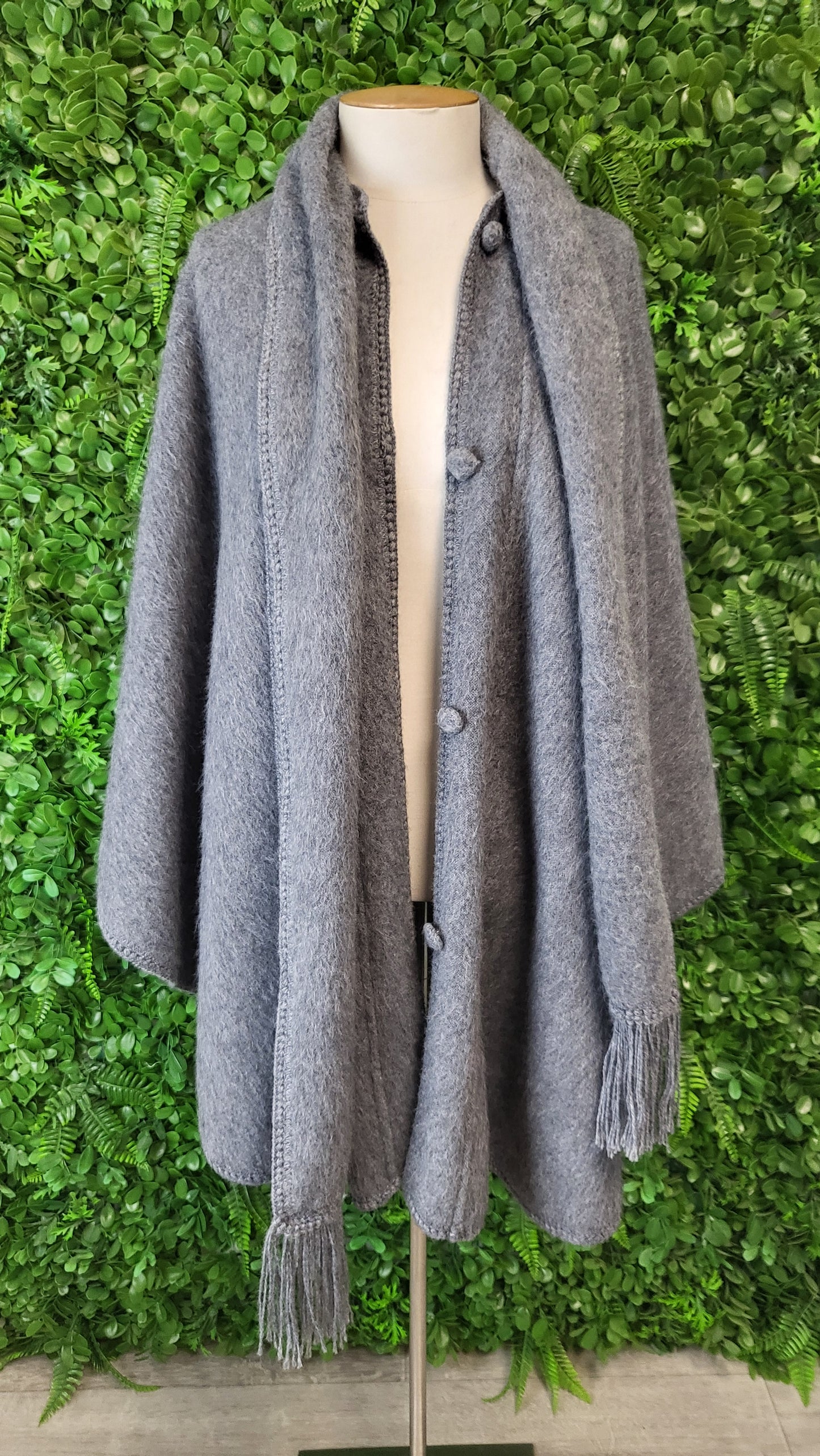 Camargo Grey Alpaca Poncho Cape (OSFM)