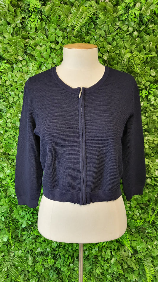 Veronika Maine Navy Knit Zipped Top (10)