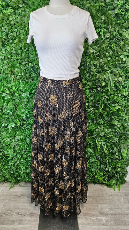 Zara Black/Gold Embroidered Skirt (10)