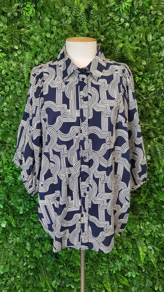 Betty Basics Navy/Taupe Geo Print Shirt (14)