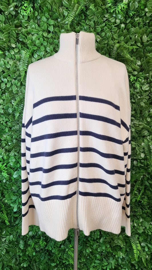 Zara Cream/Black Oversized Zip Knit (14-16)