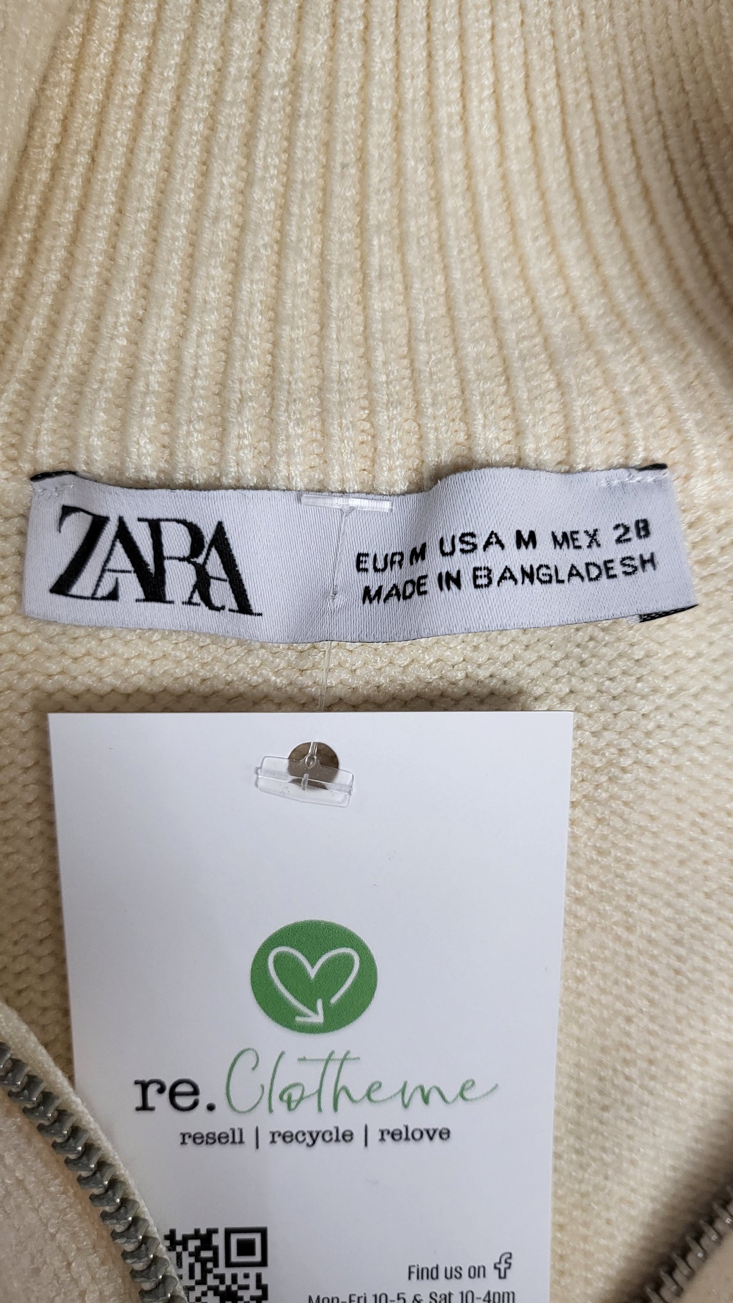 Zara Cream/Black Oversized Zip Knit (14-16)