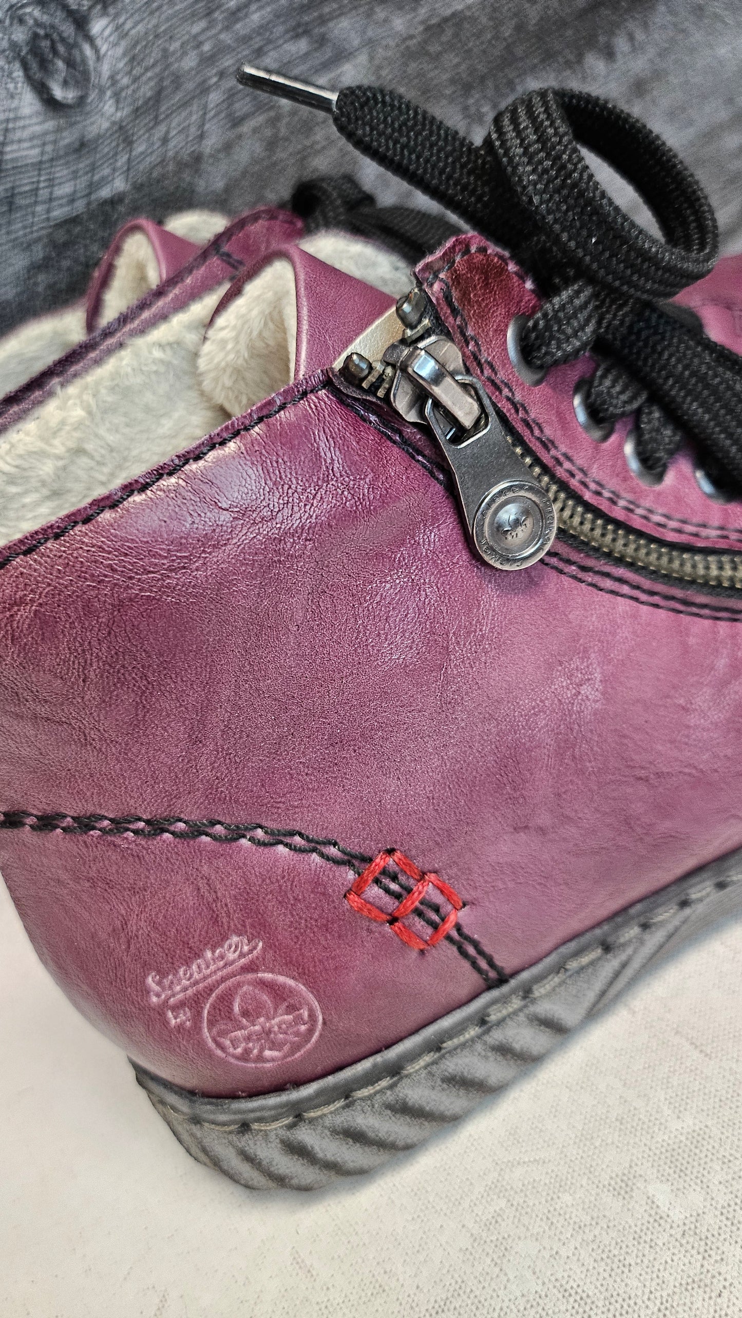 Rieker Plum Leather Bootie (39)