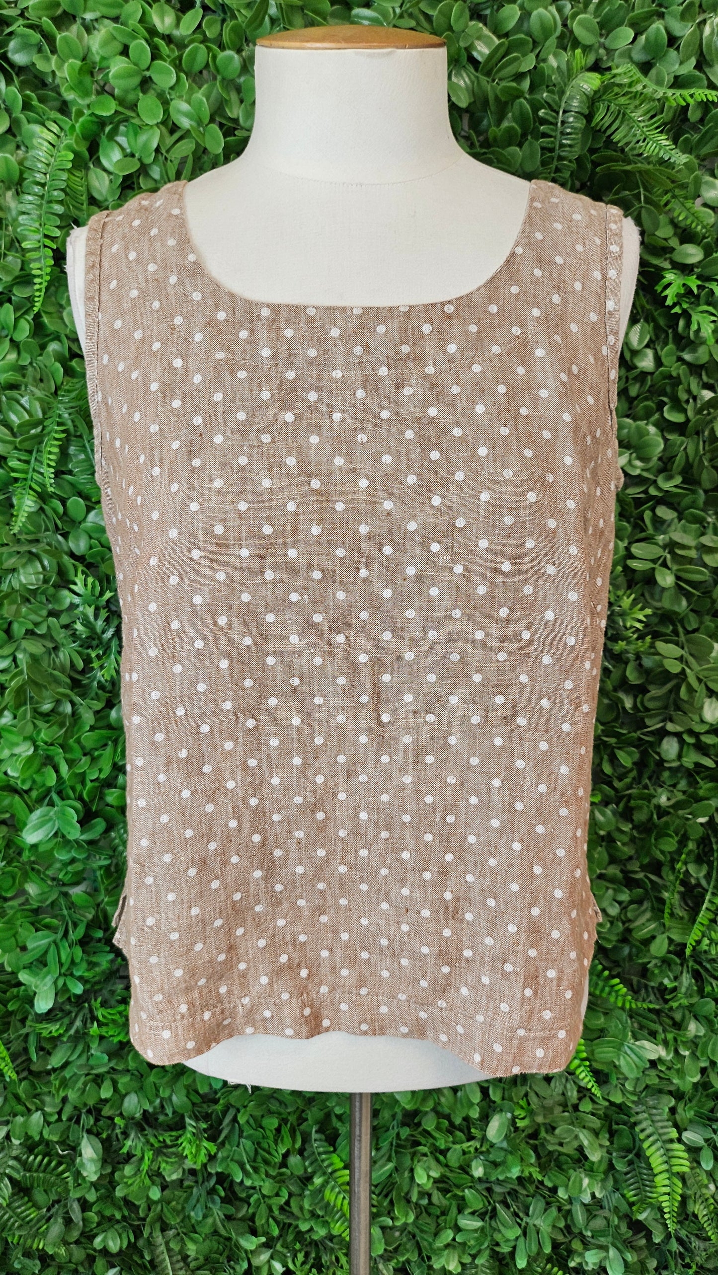 Sandra Viden Tan Linen Polka Tank (10)