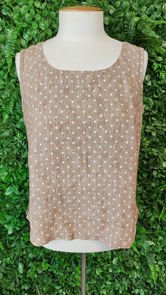 Sandra Viden Tan Linen Polka Tank (10)