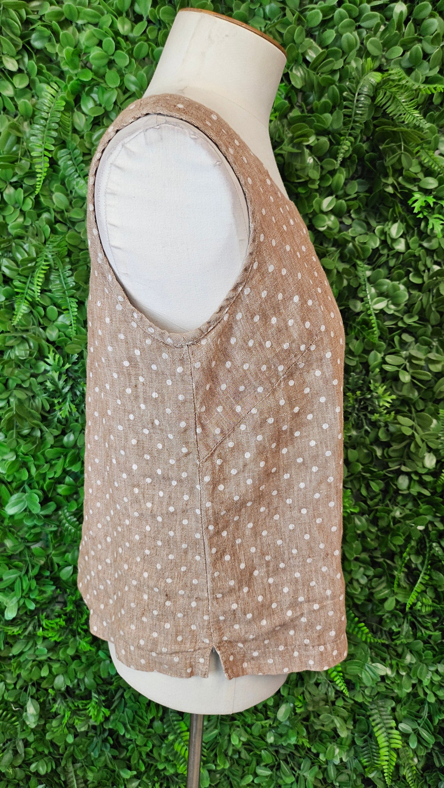 Sandra Viden Tan Linen Polka Tank (10)