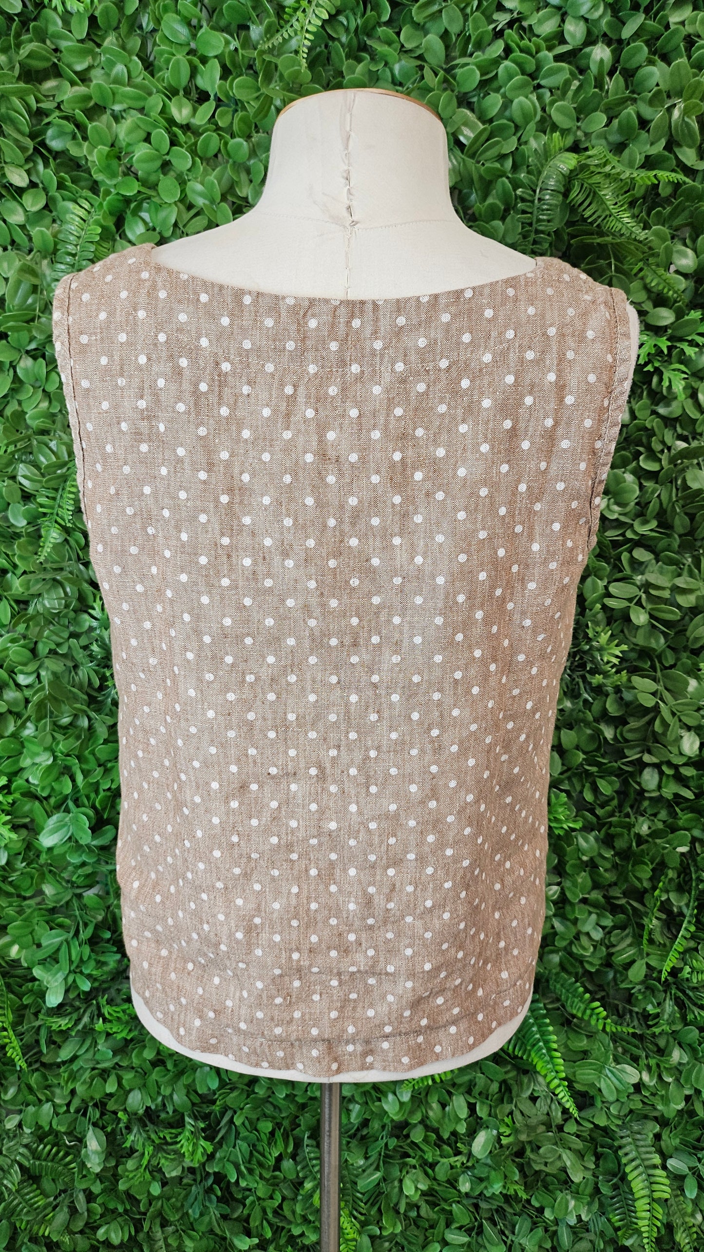 Sandra Viden Tan Linen Polka Tank (10)