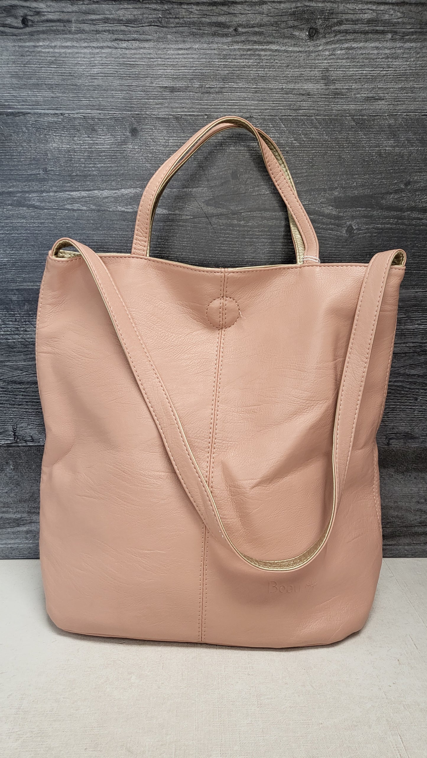 Beau Pink/Gold Leather Tote Bag 34x36x15cm