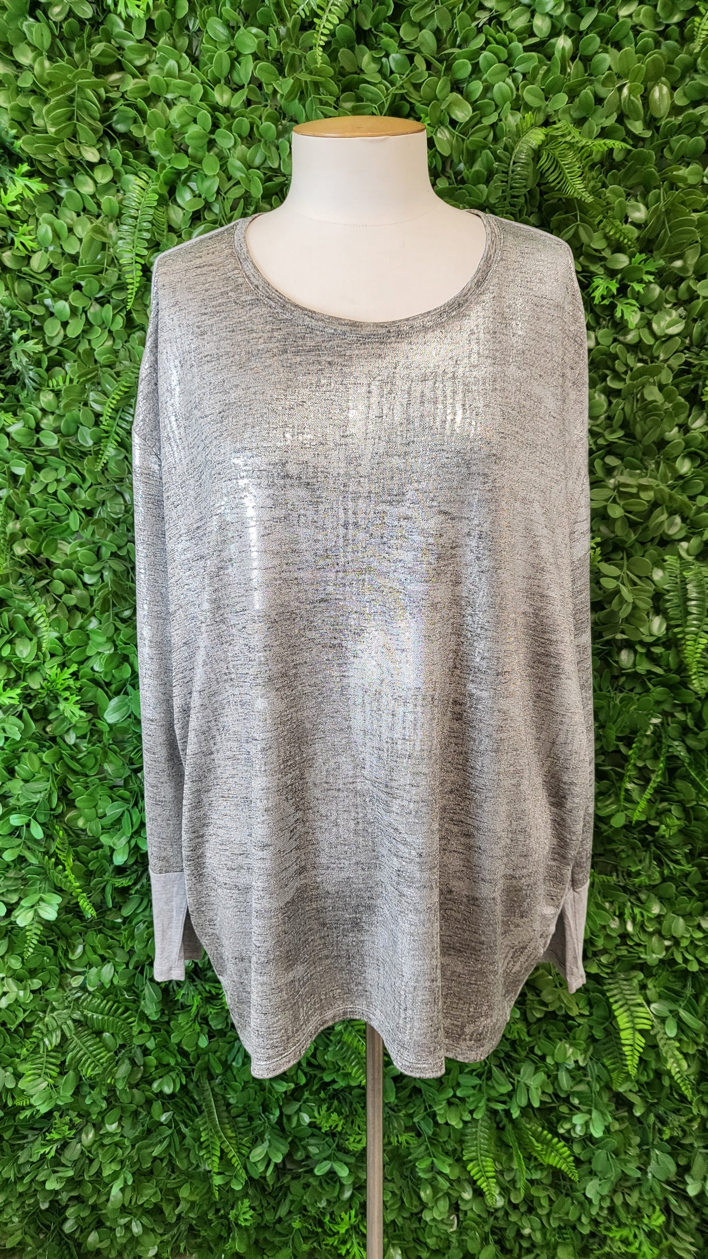 Jackie Peters Metallic Silver Long Sleeve Top (18)