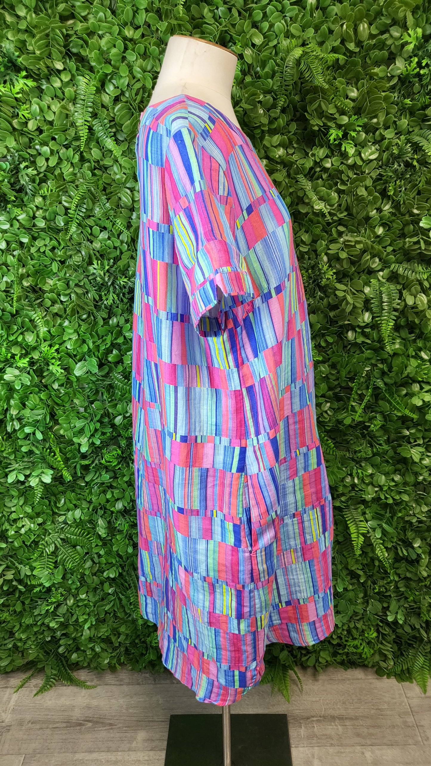 Blue Illusion Print Linen Shift Dress (18)