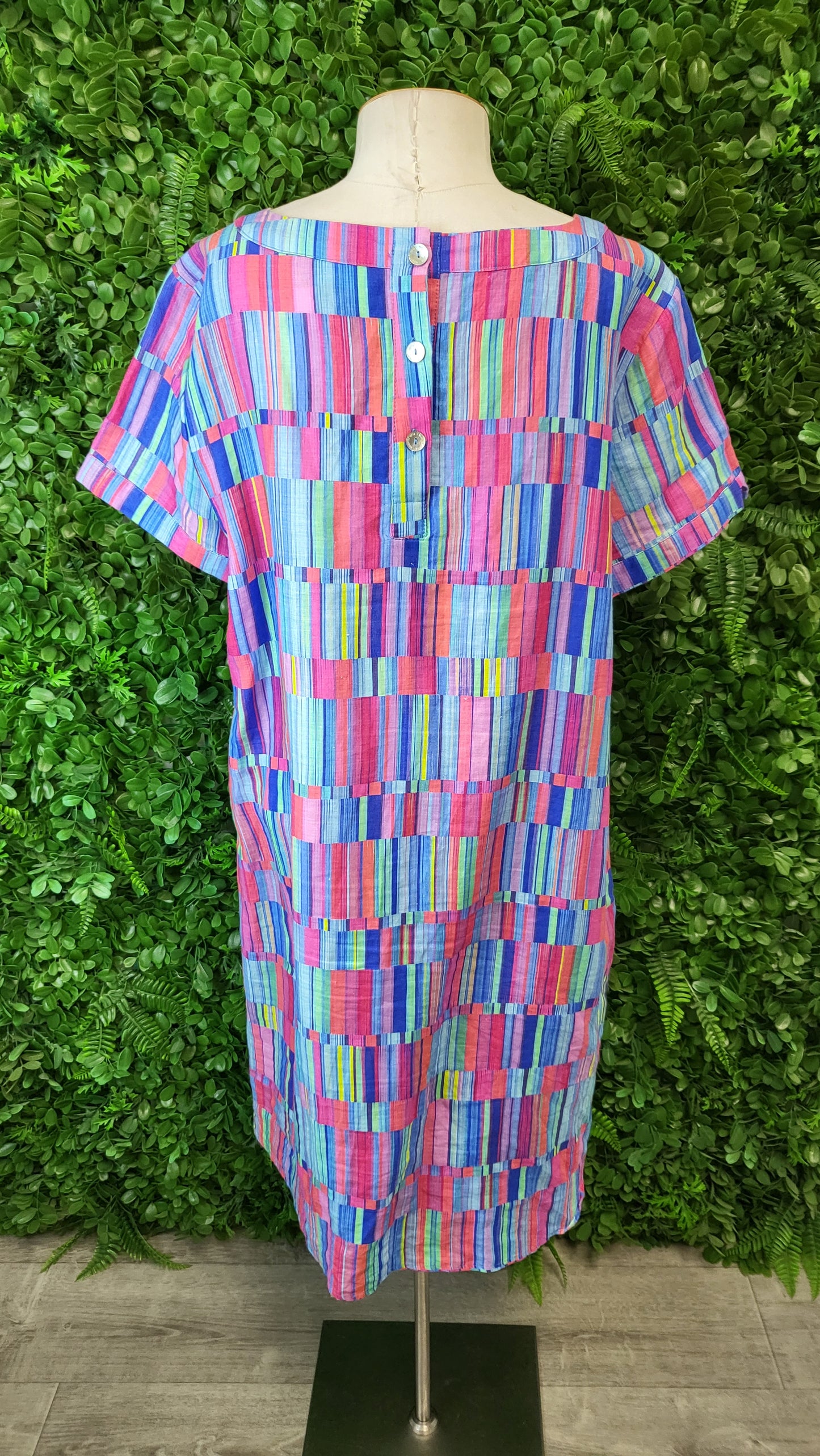 Blue Illusion Print Linen Shift Dress (18)