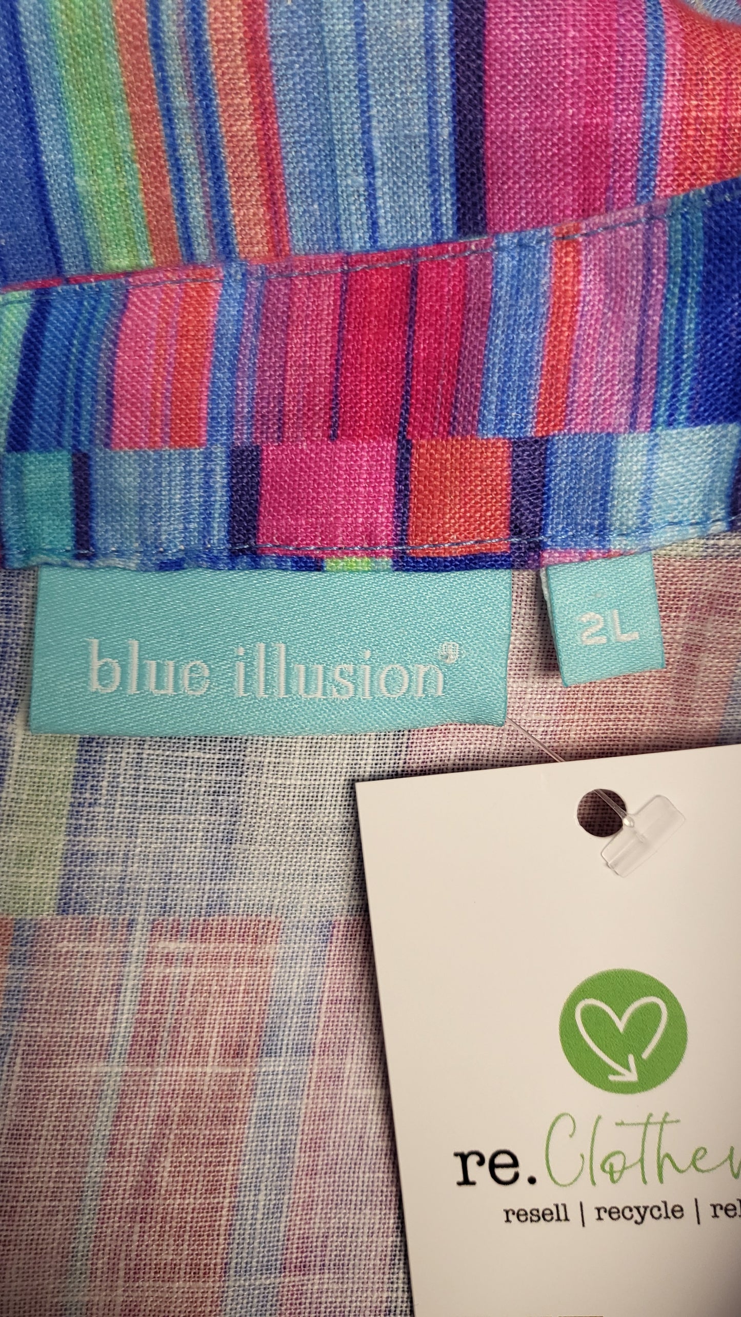 Blue Illusion Print Linen Shift Dress (18)