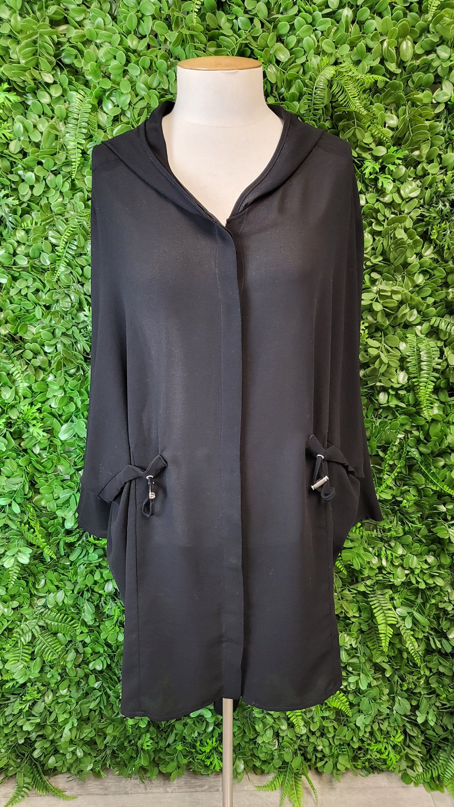 Paula Ryan Relaxed Black Sheer Hooded Top (18)
