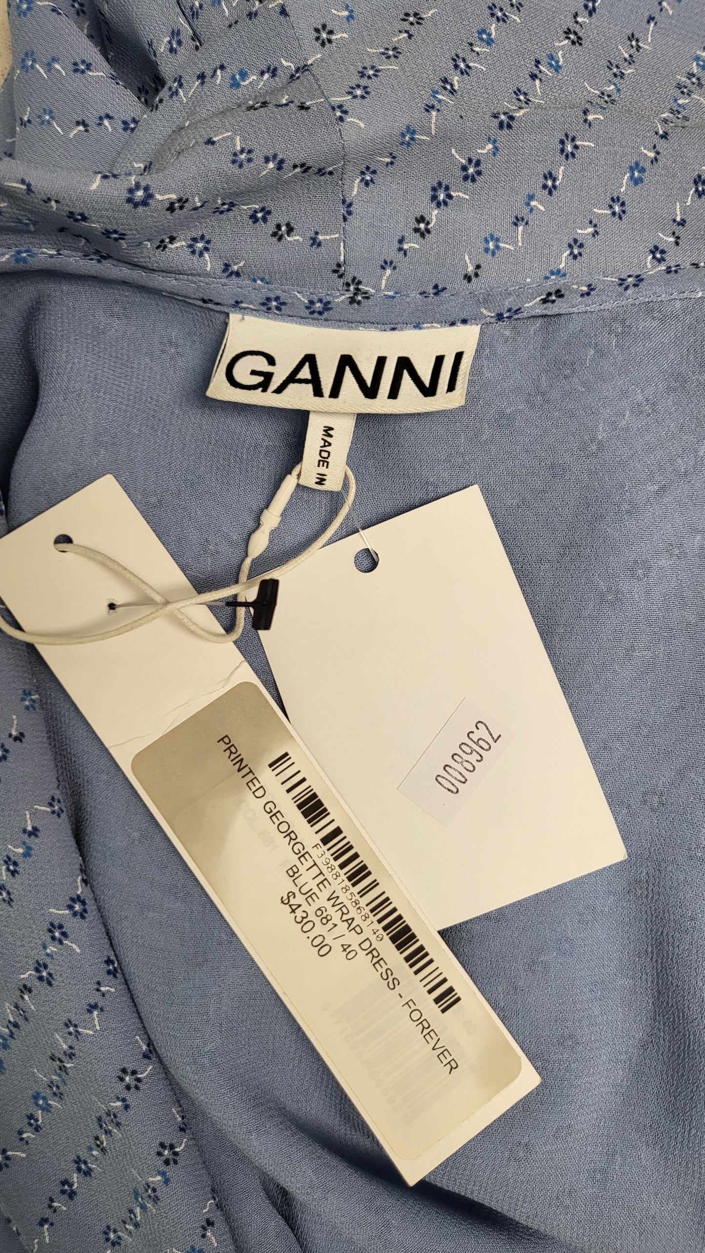 Ganni Blue Print Wrap Dress BNWT (10)