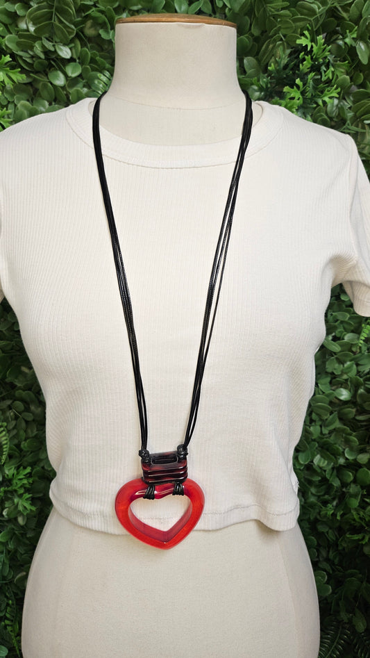TS Red Resin Heart Necklace