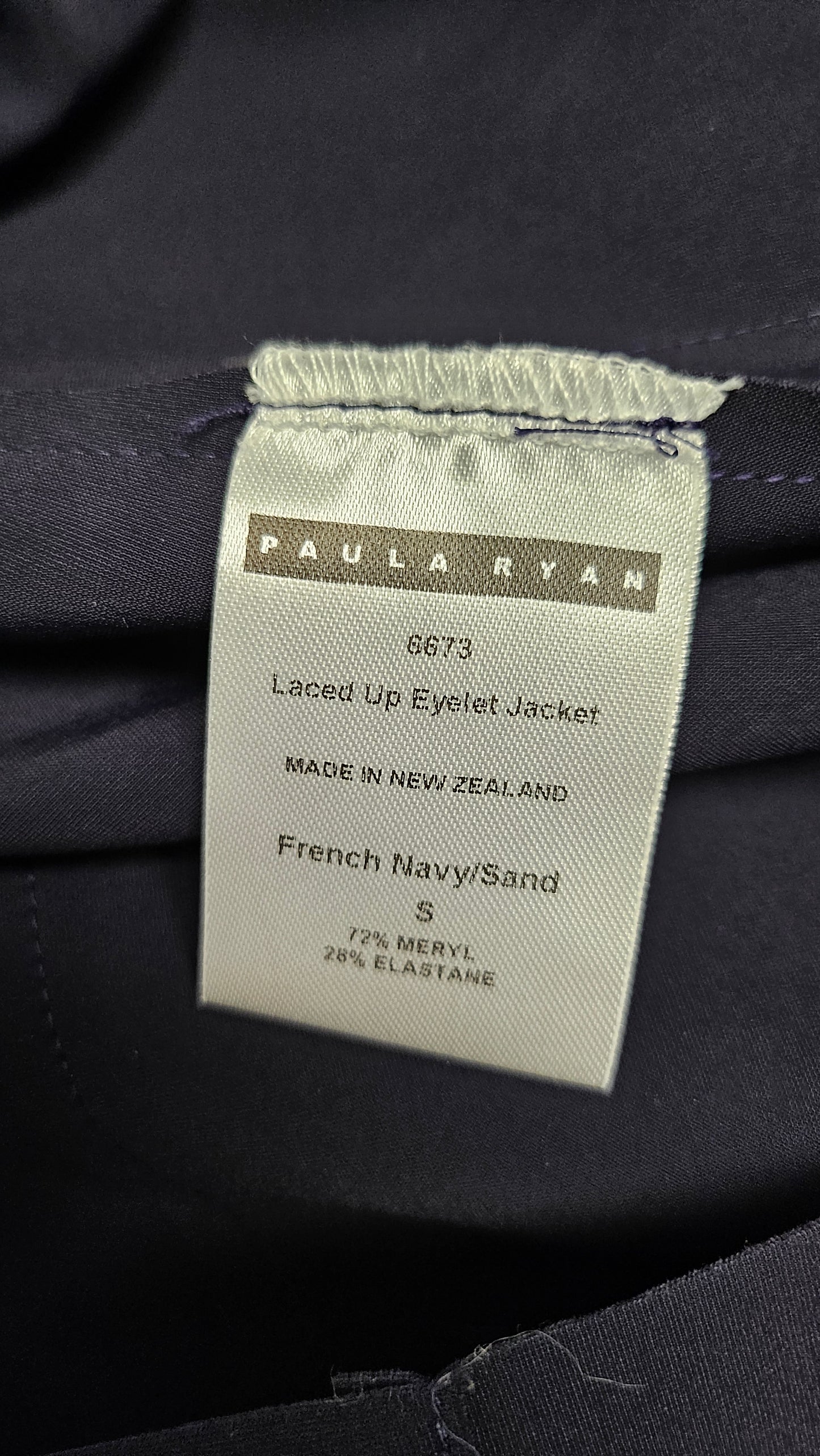 Paula Ryan French Navy Lace Up Eyelet Blazer (10-12)
