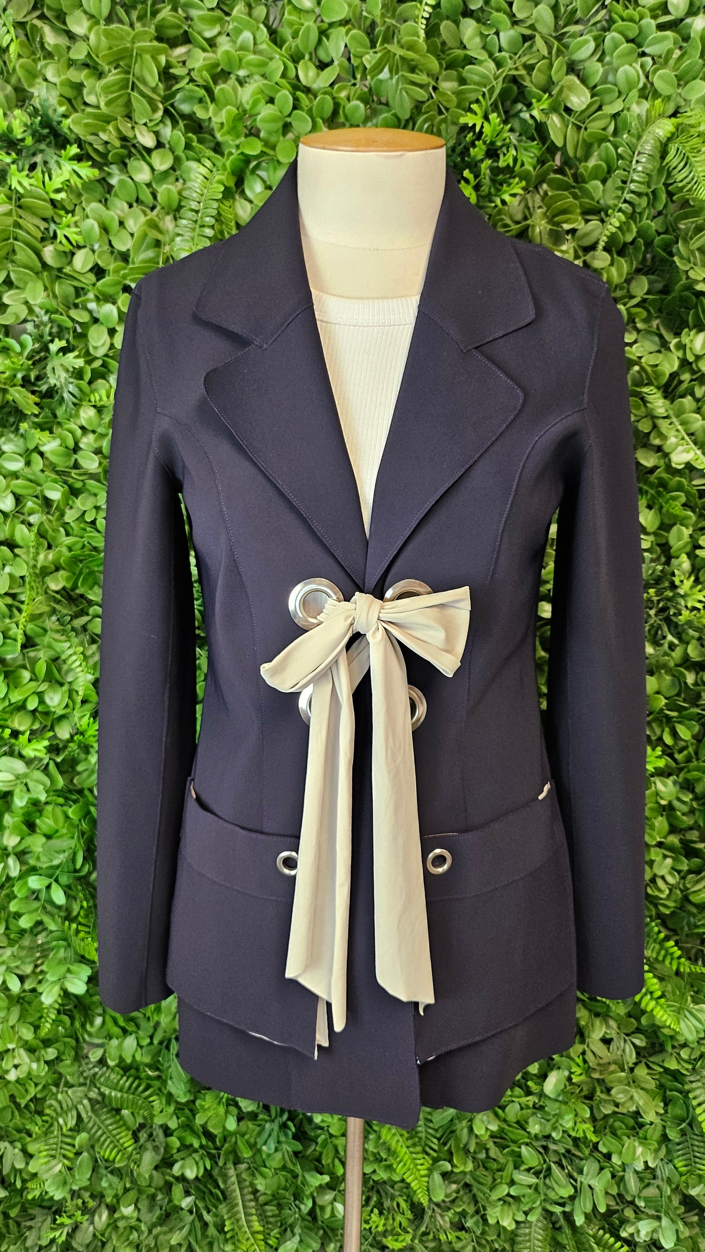 Paula Ryan French Navy Lace Up Eyelet Blazer (10-12)
