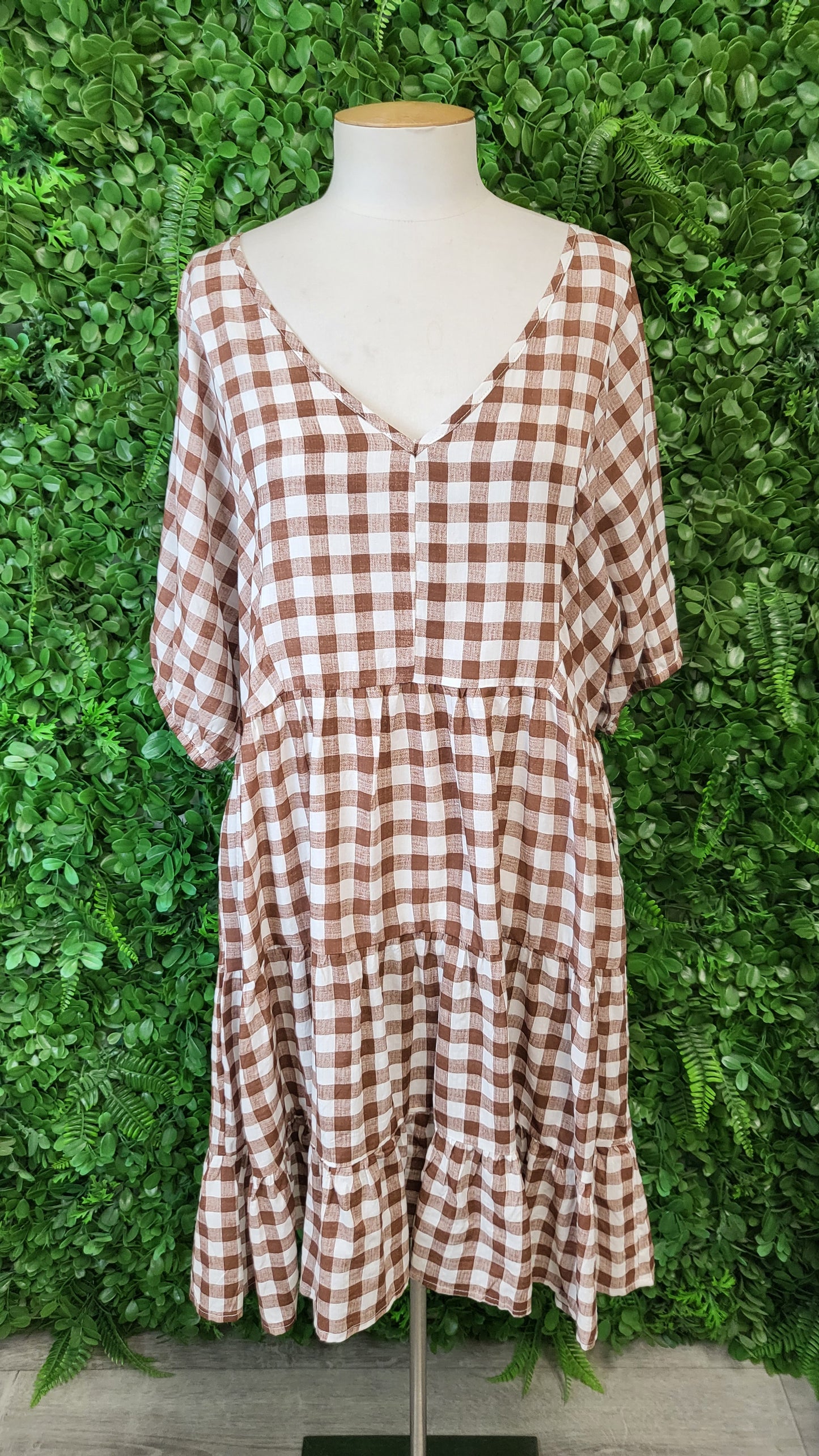 Salty Crush Brown Gingham Dress (12-14)
