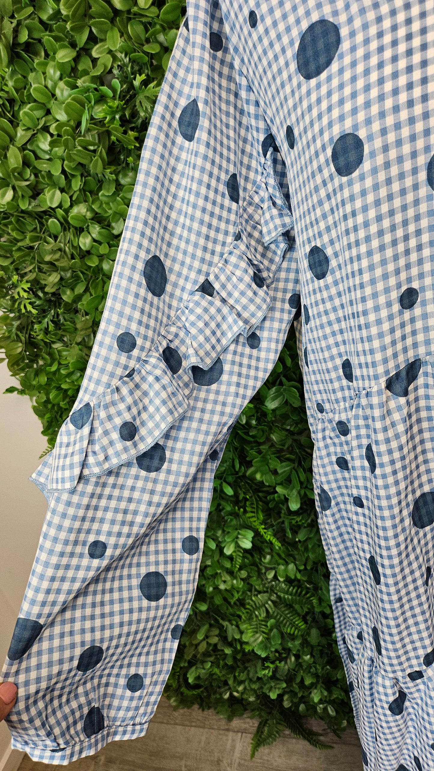 Clarity by Threadz Blue Gingham Spot Dress (16-18)