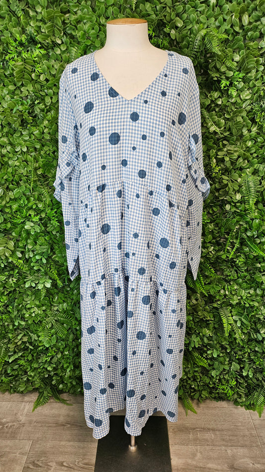 Clarity by Threadz Blue Gingham Spot Dress (16-18)