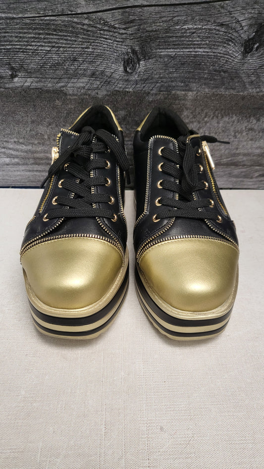 Taking Shape Black/Gold Platform Sneaker (39)