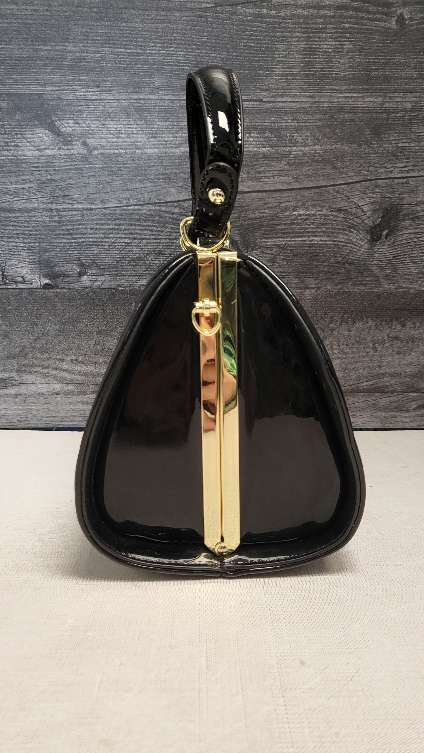 Vera May Black Patent Bowling Bag 28x21x15cm