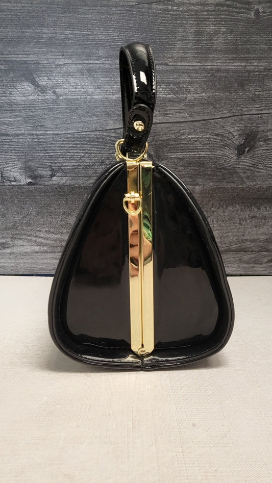 Vera May Black Patent Bowling Bag 28x21x15cm