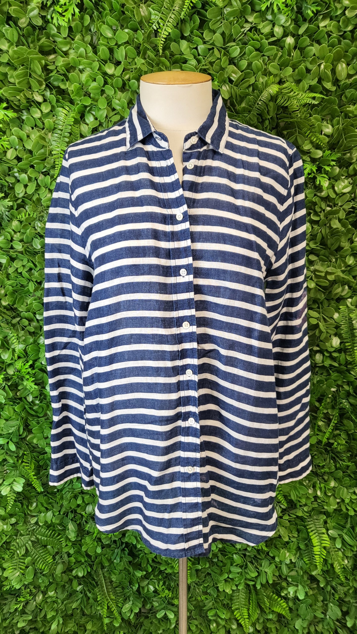 Trenery Navy/White Linen Shirt (10)