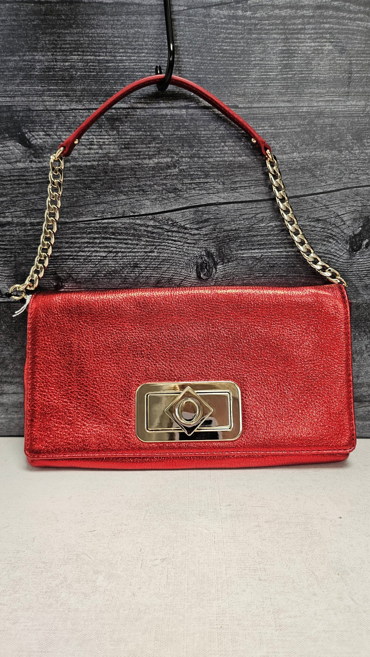 Oroton Red Metallic Clutch 28x16x2cm