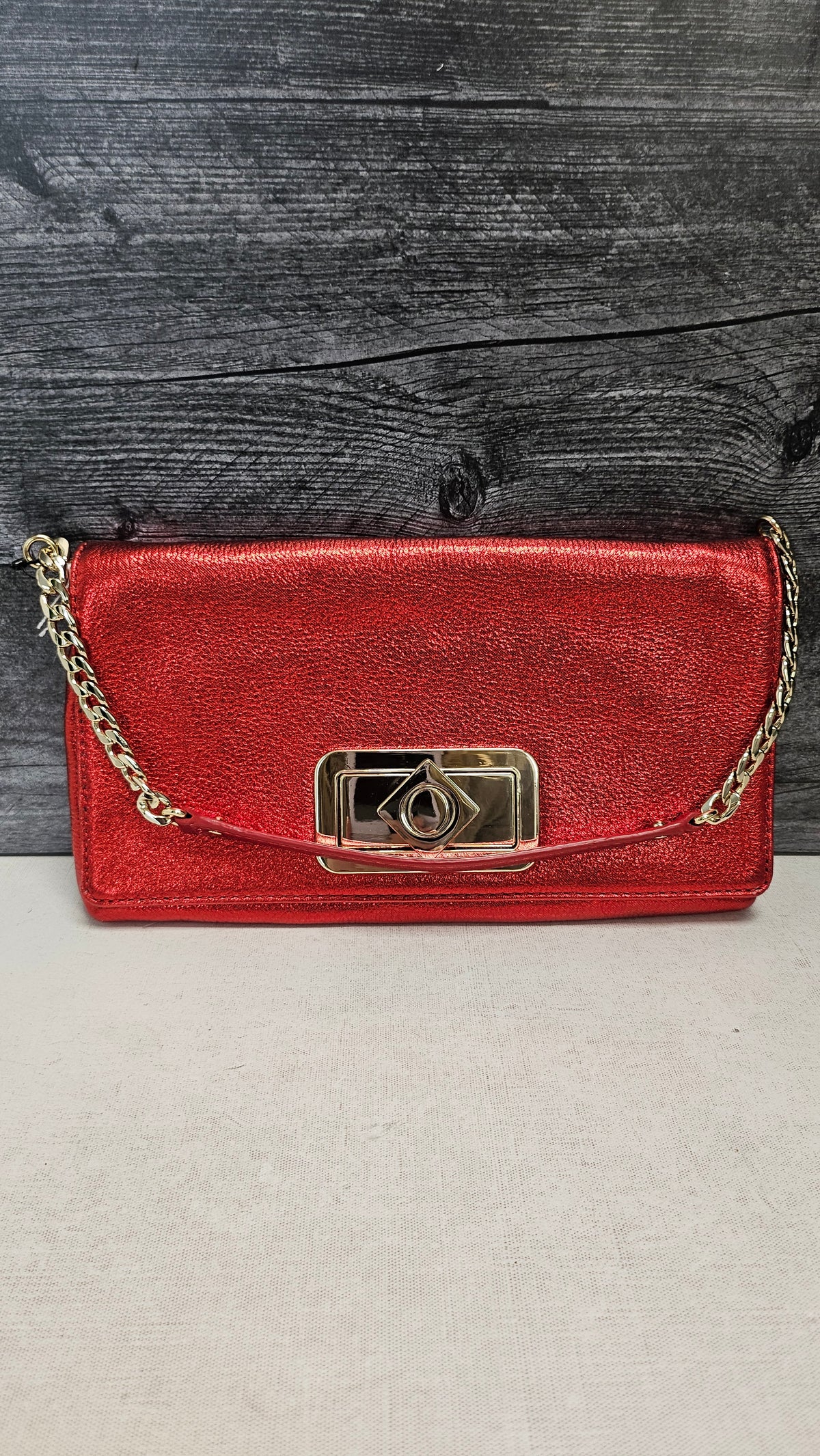 Oroton Red Metallic Clutch 28x16x2cm