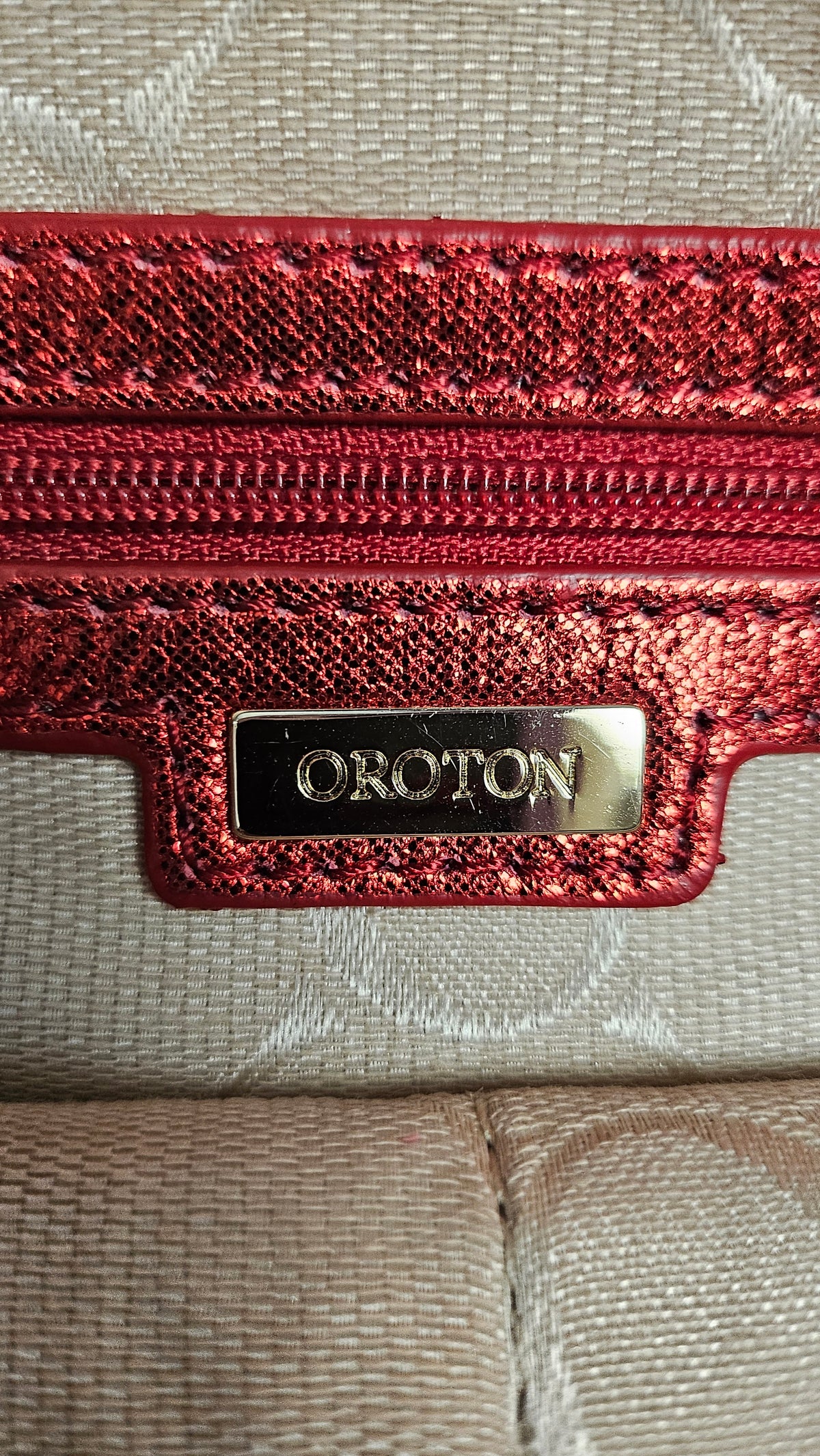 Oroton Red Metallic Clutch 28x16x2cm