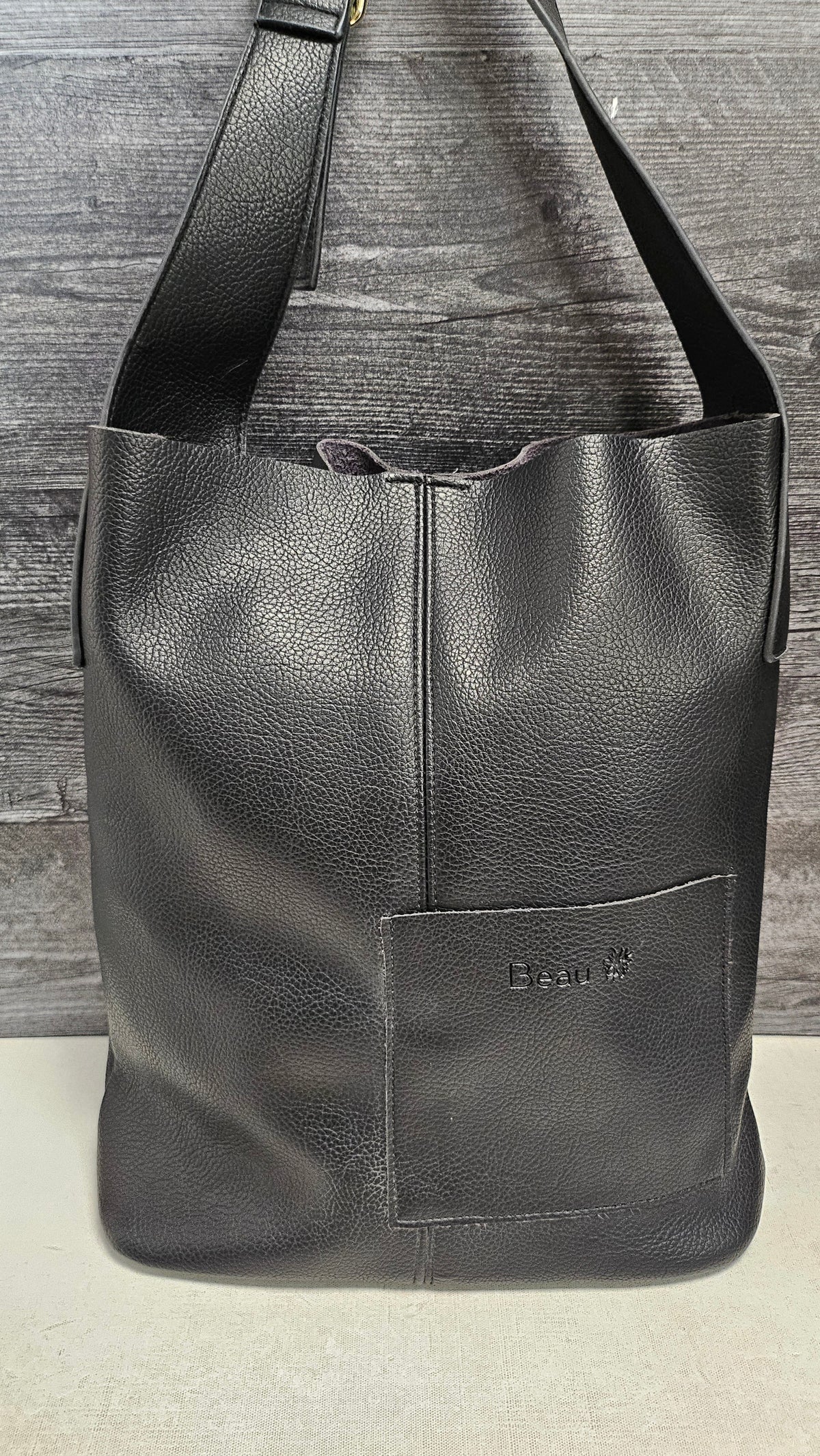 Beau Black Britt Leather Bag 34x36x11cm