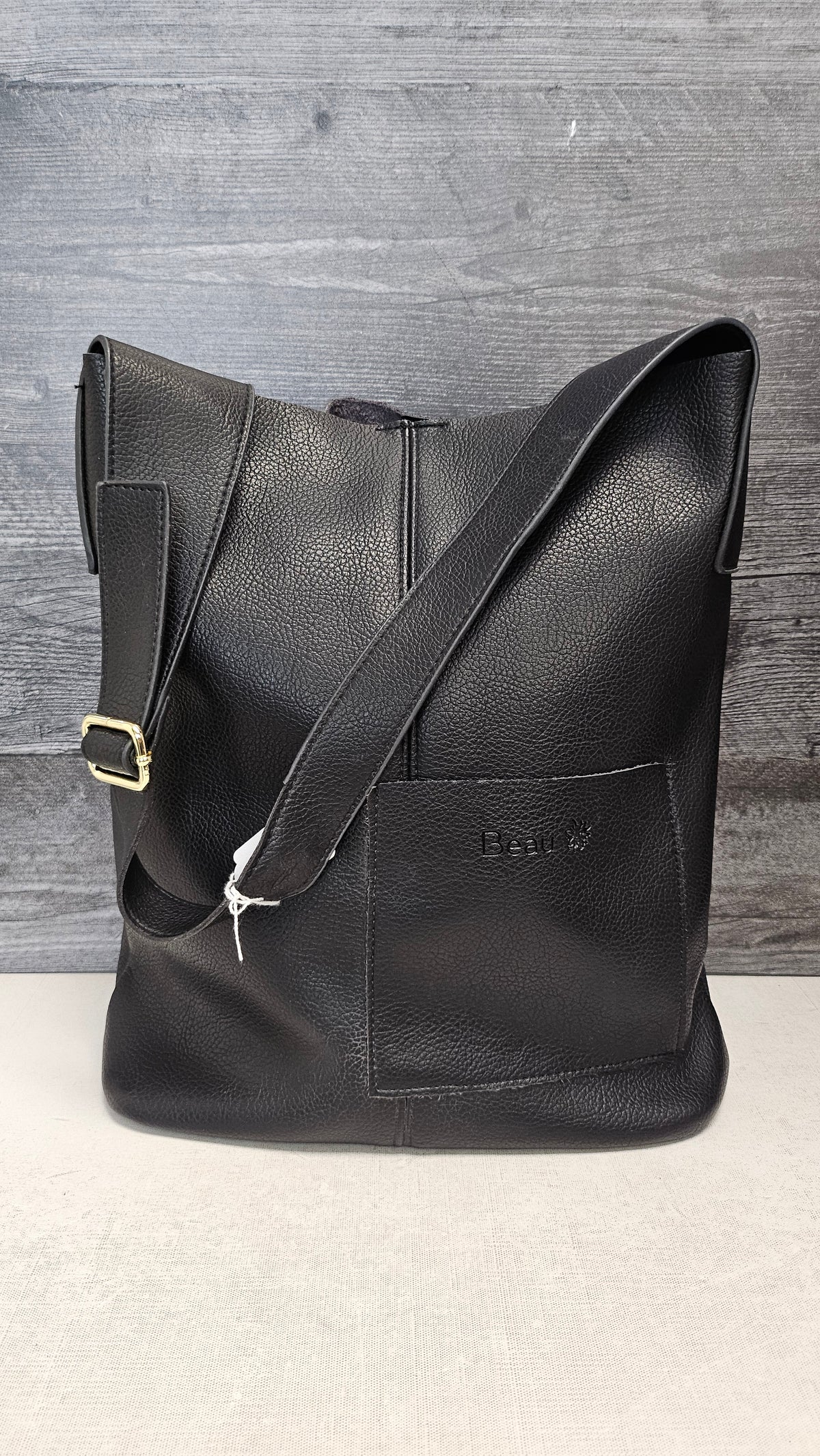 Beau Black Britt Leather Bag 34x36x11cm