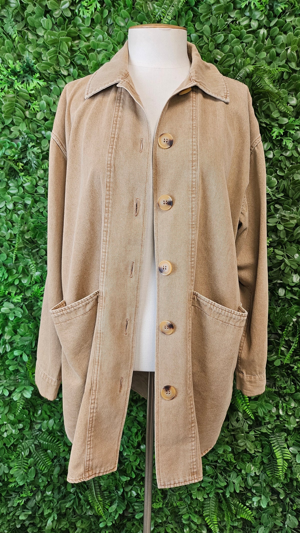 Eb & Ive Tan Shacket Top (12-14)