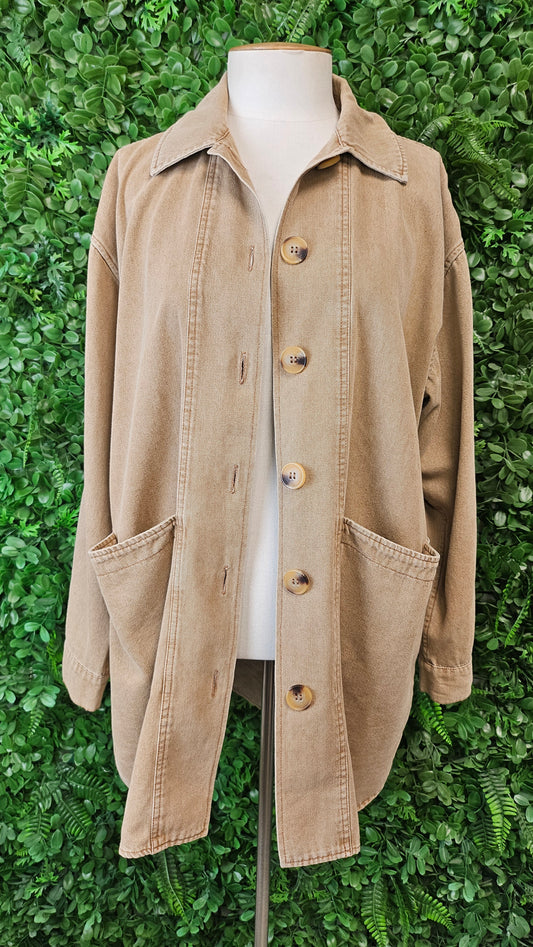 Eb & Ive Tan Shacket Top (12-14)