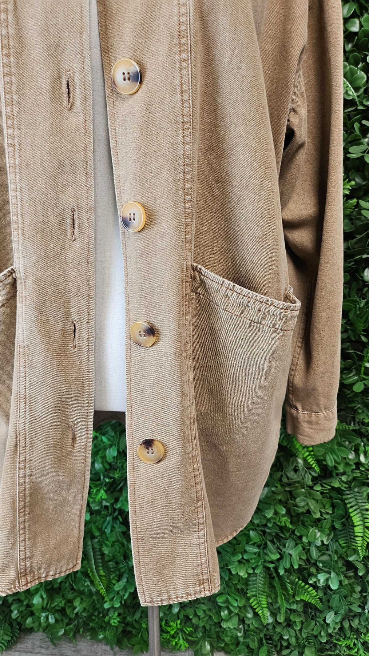 Eb & Ive Tan Shacket Top (12-14)
