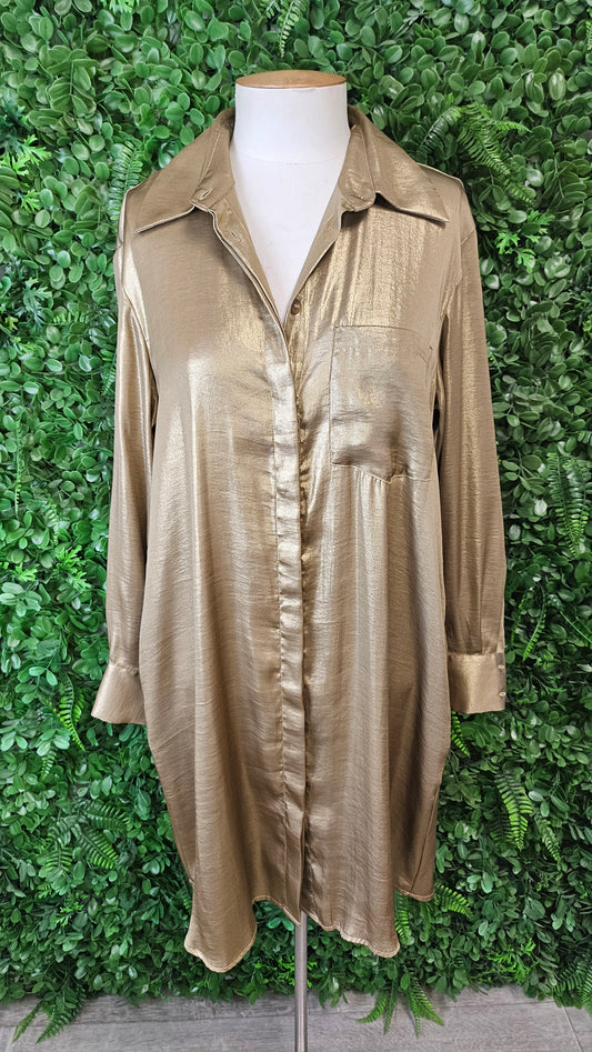 Zara Gold Shirt Dress/Duster Jacket (12)