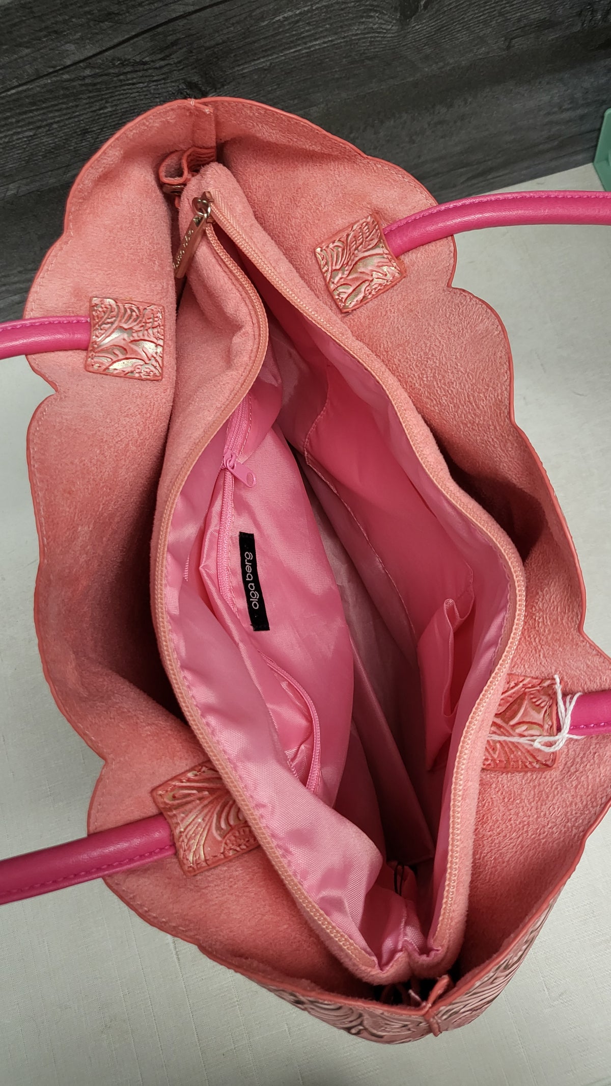 Olga Berg Pink Textured Tote Bag