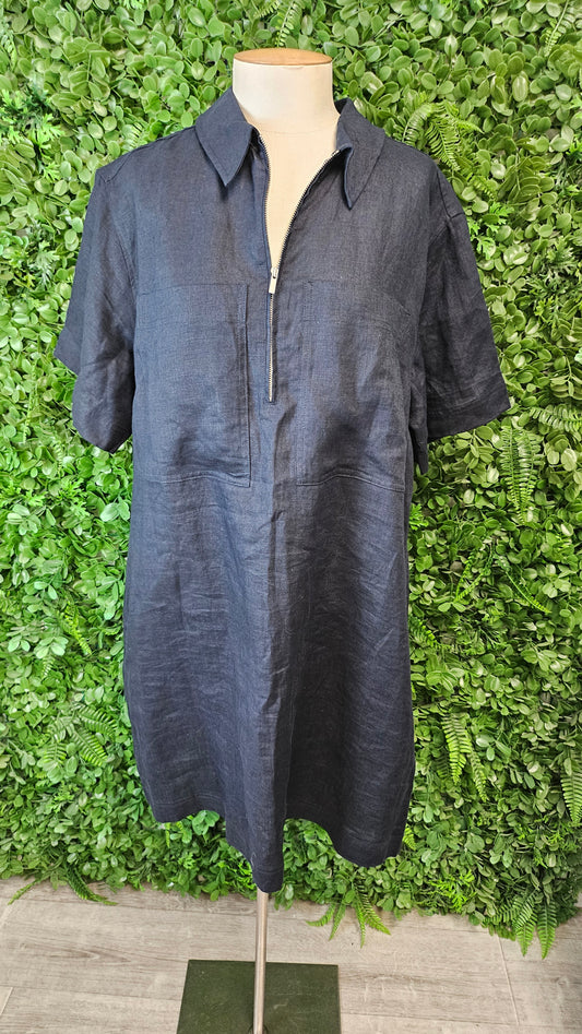 Sportscraft Navy Linen Zip Dress (14)