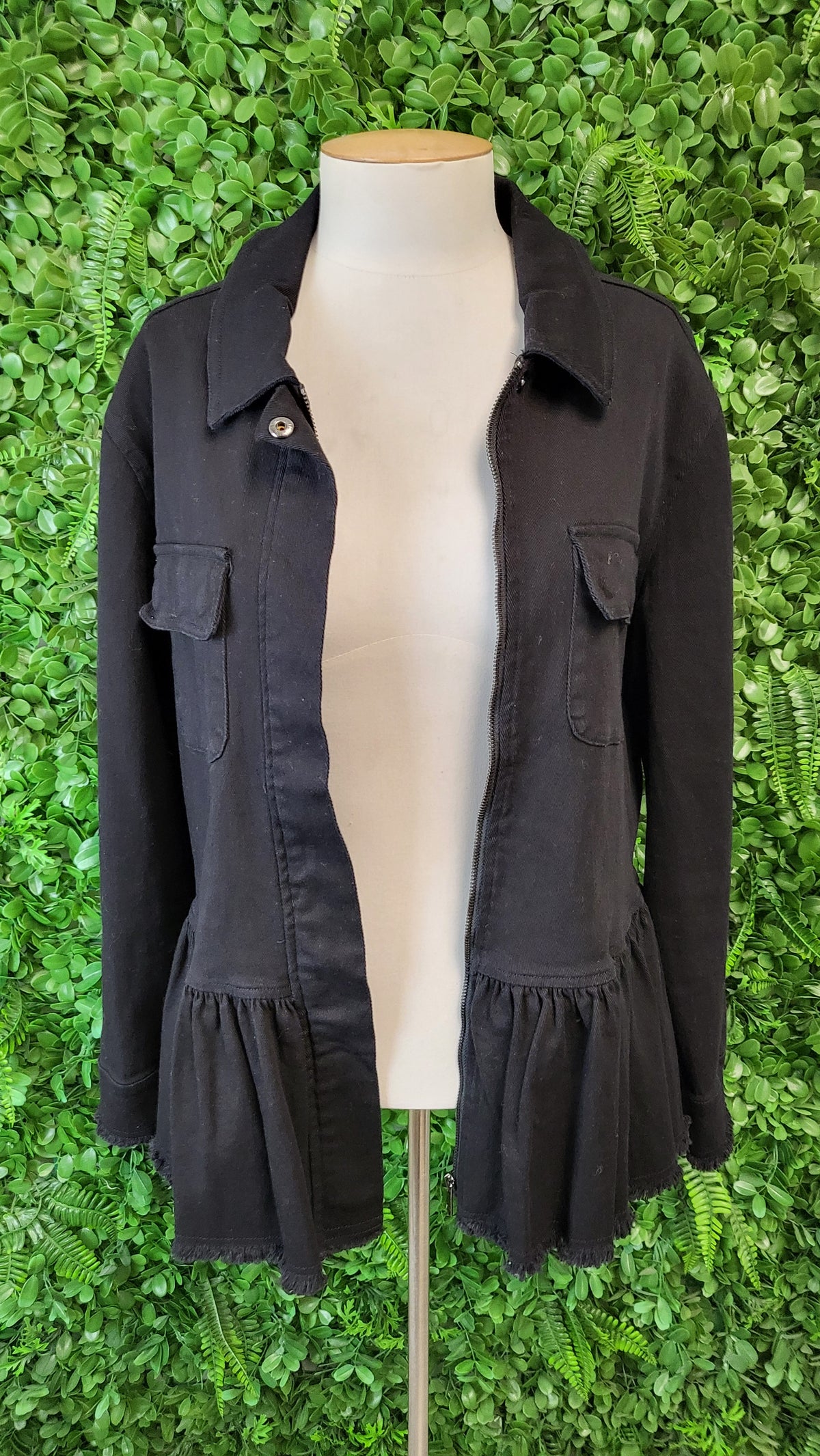 Lemon Tree Black Frill Hem Denim Jacket (12)